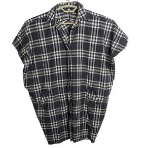 Hatch Maternity Tunic Top P Petite One Size Flannel Plaid Button Down Black